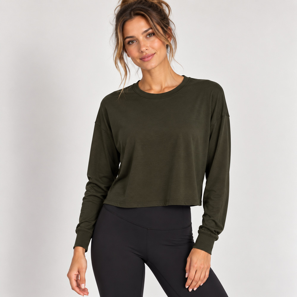 Lululemon Muscle Love Long Sleeve 8 Dark Olive Cropped Oversized Training